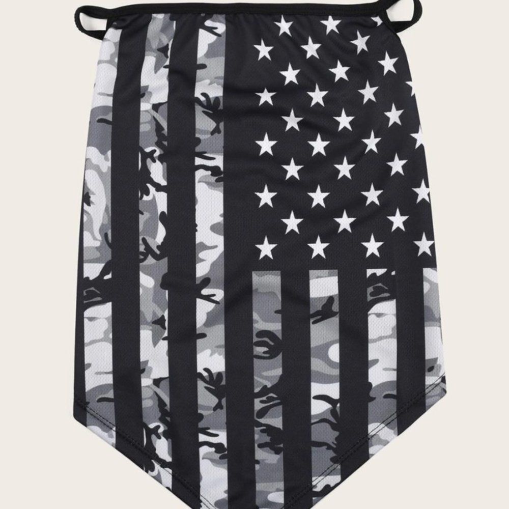 NEW Shein Sun Protection Earhook Neck Gaiter American Flag Grey Black